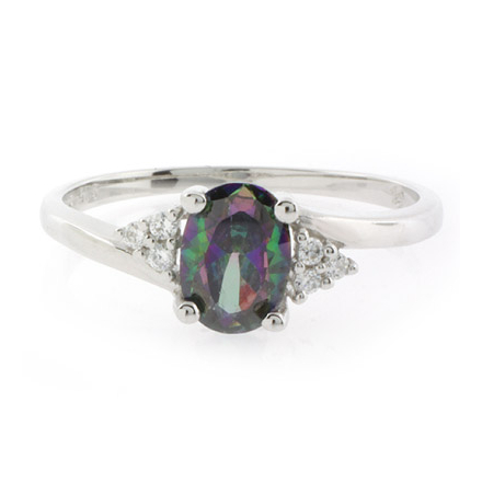 Solitaire Oval Cut Mystic Topaz Sterling Silver Ring