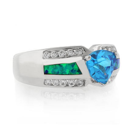 Trillion Cut Blue Topaz Blue Opal Sterling Silver Ring