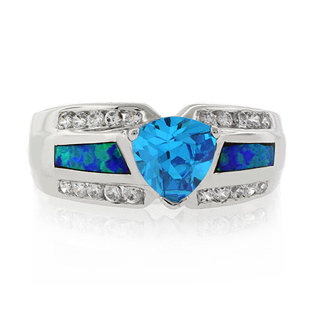 Trillion Cut Blue Topaz Blue Opal Sterling Silver Ring