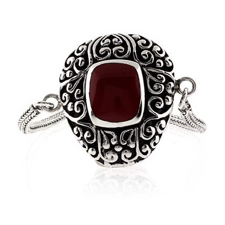 Antique Red Coral Sterling Silver Bracelet