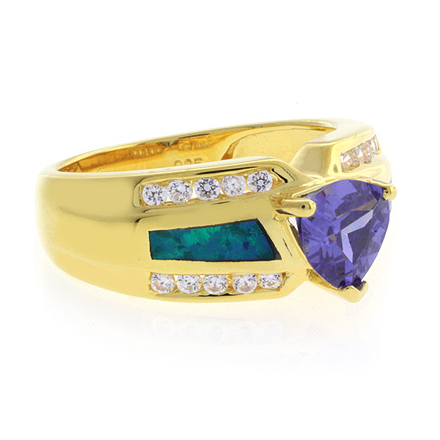 Blue Opal with Tanzanite Gold Plated Silver Ring