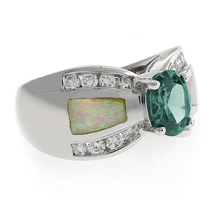 White Opal with Color Changing Alexandrite Silver Ring