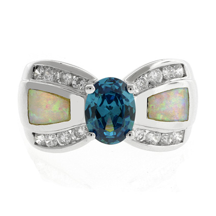 White Opal with Color Changing Alexandrite Silver Ring
