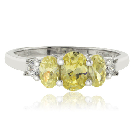 3 Oval Cut Citrine Silver Ring