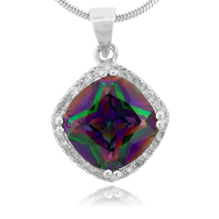 Cushion Cut Mystic Topaz Silver Pendant