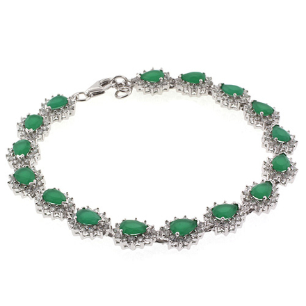Emerald Silver Bracelet Pear Cut Stone