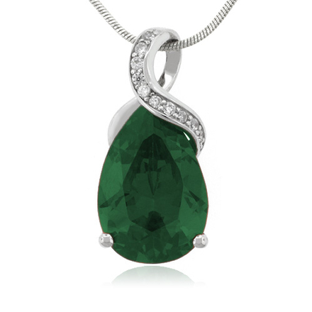 27 mm x 12 Emerald Gemstone Silver Pendant