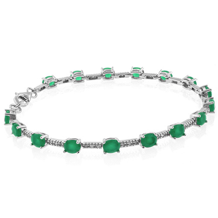 Emerald Oval Cut Sterling Silver Bracelet