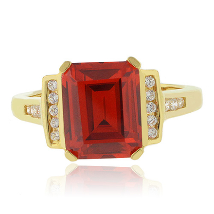 Fire Cherry Opal Emerald Cut Stone Gold Plated Ring