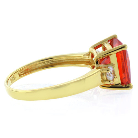 Princess Cut Fire Cherry Opal Gold Plated Silver Ring