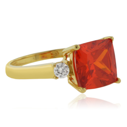 Princess Cut Fire Cherry Opal Gold Plated Silver Ring