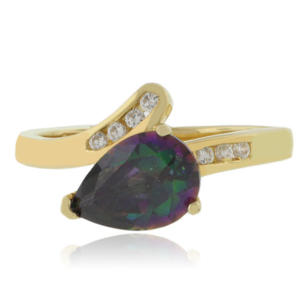 14K Yellow Gold Vermeil Sterling Silver Solitaire Mystic Topaz Ring