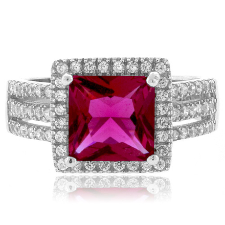 Princess Cut Pink Tourmaline Silver Ring