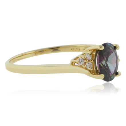 Solitaire Oval Cut Mystic Topaz Sterling Silver Gold Plated Ring