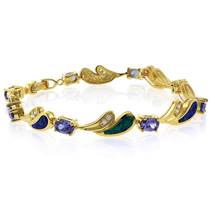 Tanzanite Opal Silver Gold Plated Bracelet
