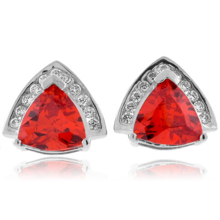 Trillion Cut Fire Cherry Opal Silver Earrings