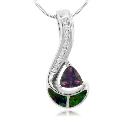 Trillion Cut Rainbow Mystic Topaz Sterling Silver Pendant