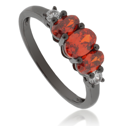 3 Stone Mexican Fire Opal Black Silver Ring