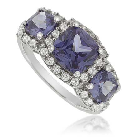 3 Square-Cut Tanzanite Sterling Silver Ring