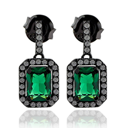 Precious Emerald Earrings With Simulated Diamonds