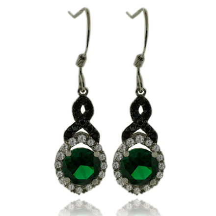 Pretty Round Cut Emerald Earrings With Simulated Diamonds