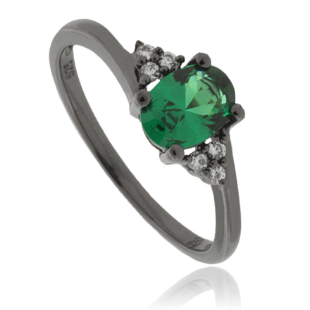 Engagement Emerald Black Silver Ring