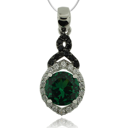 Precious Round Cut Emerald Pendant With Simulated Diamonds