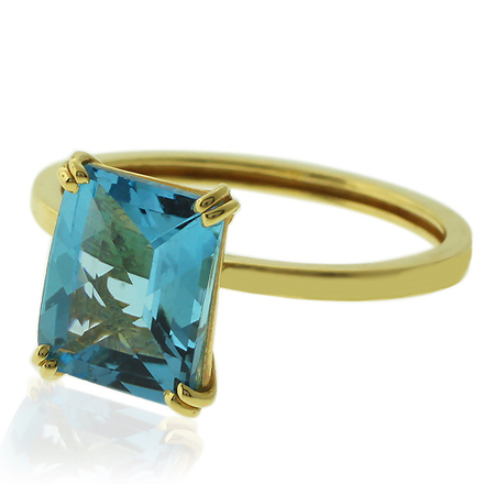 Genuine Blue Topaz 14K Yellow Engagement Gold Ring