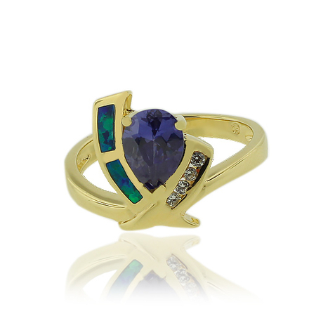 Gold Plated Ring with Pear Cut Tanzanite Gemstone.
