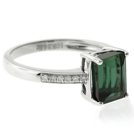 Natural Mined Green Tourmaline Diamonds 14K White Gold Ring