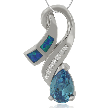 Pendant with Blue Topaz Blue Opal in Sterling Silver