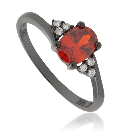 Engagement Fire Opal .925 Oxidized Silver Ring