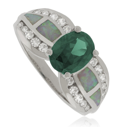 Oval-Cut Alexandrite Sterling Silver Ring With White Opal
