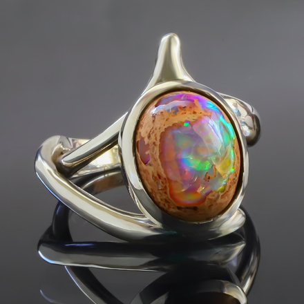 Natural Mexican Matrix Fire Opal Silver Ring 6 carat Stone