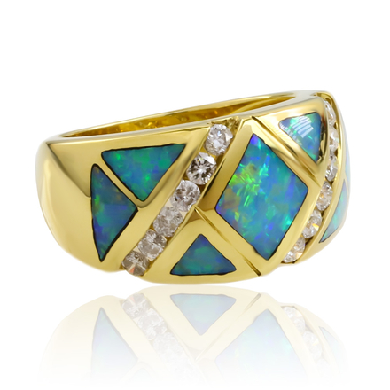 Extremely Beautiful Genuine Australian Opal and Diamond Ring