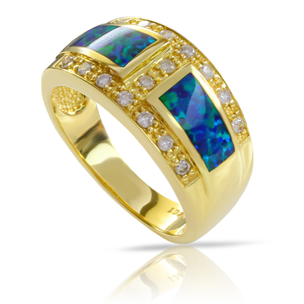 Top Quality Australian Blue Opal Diamond Gold Ring