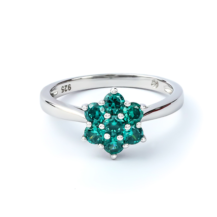 Alexandrite Flower Silver Ring With Solid Silver