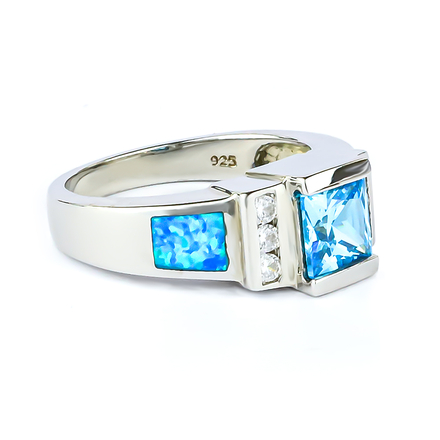 Australian Blue Opal Princess Cut Blue Topaz Ring