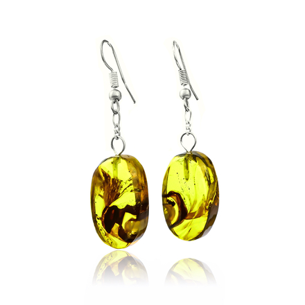 Genuine Ant Amber Silver Earrings 55 mm x 15 mm