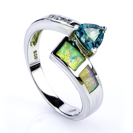 Australian Opal Ring with Trillion Cut Alexandrite
