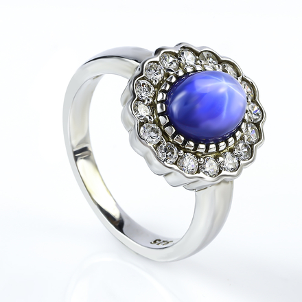 9 mm x 7 mm Blue Star Sapphire Gemstone Silver Ring