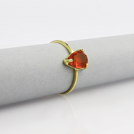 Natural Pear Cut Mexican Fire Cherry Opal 14K Gold Ring