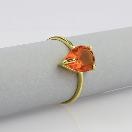 Genuine Pear Cut Mexican Fire Cherry Opal 14K Gold Ring