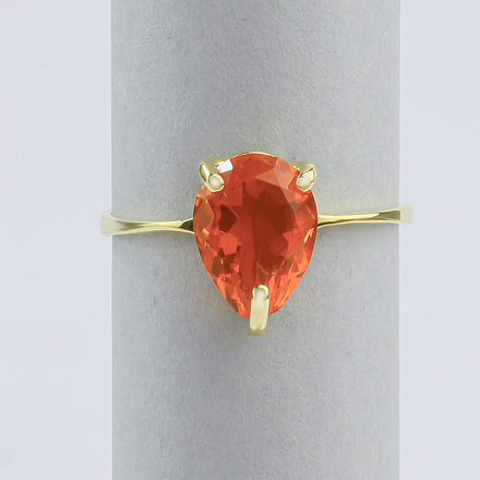 Genuine Pear Cut Mexican Fire Cherry Opal 14K Gold Ring