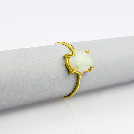Genuine Milky Mexican Opal Natural 14K Solid Gold Ring