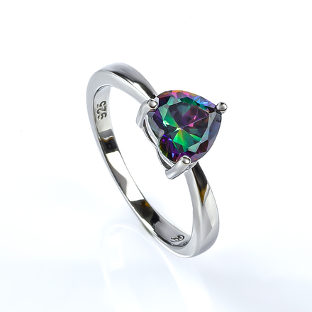 Heart Shape Mystic Topaz Sterling Silver Solitaire Ring