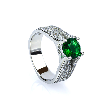 Micro Pave Emerald .925 Silver Ring