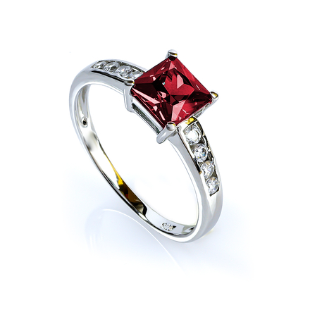 Ruby Princess Cut Engagement Silver Ring