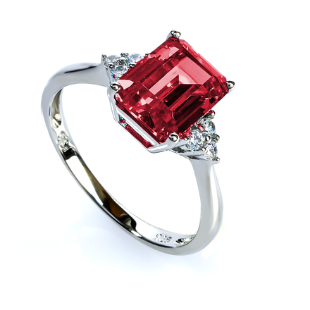 Emerald Cut Red Ruby 925 Silver Ring