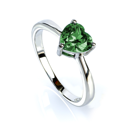 Heart Shape Emerald Sterling Silver Solitaire Ring
